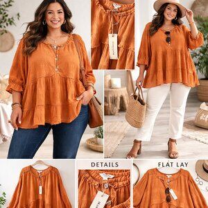 Max Studio London 3X Burnt Orange Boho Tunic NWT